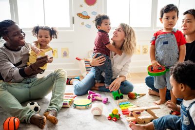 Diverse children enjoying playing with toys