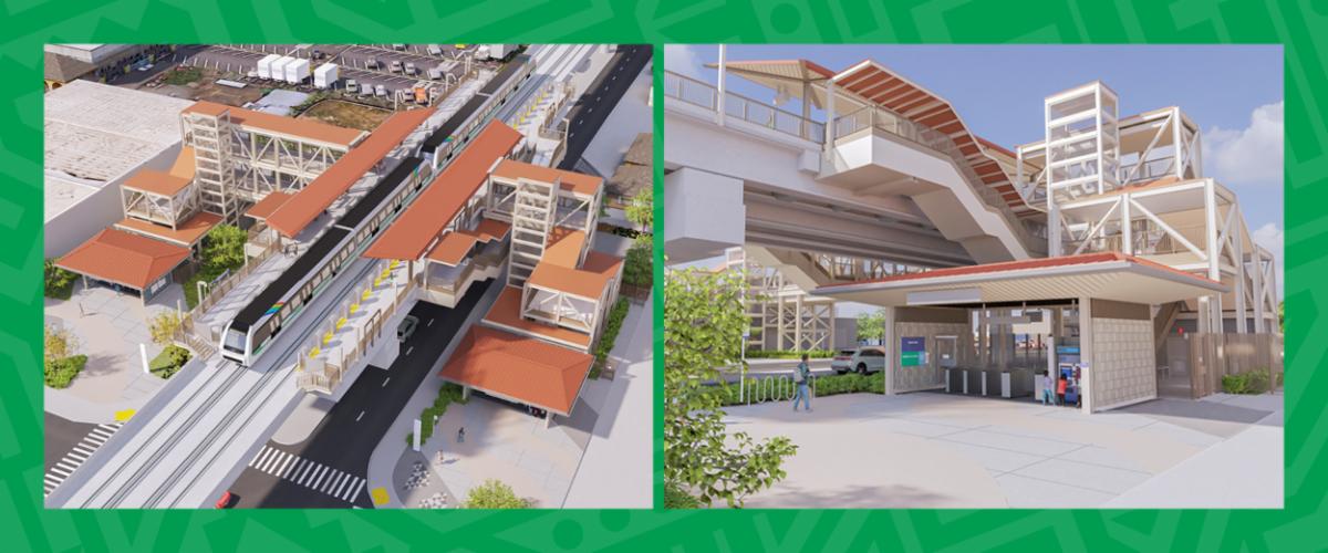 Mokauea (Kalihi) Station Rendering photos: Left Aerial View, Right Street View