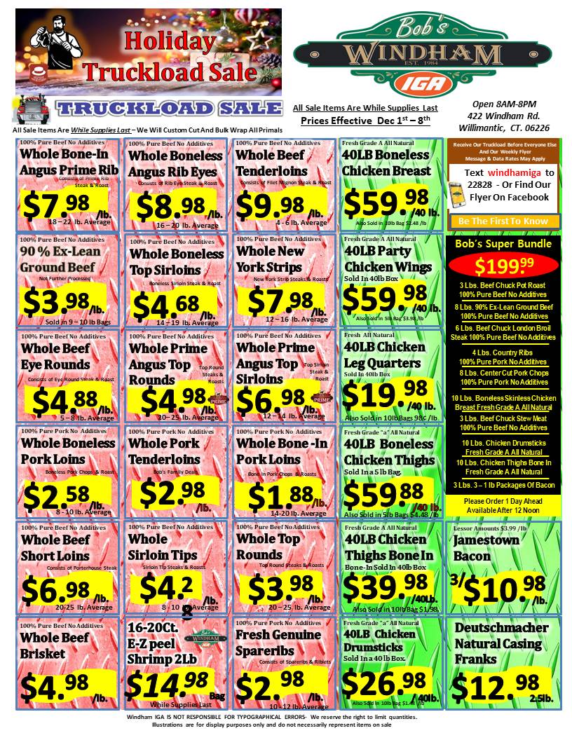 Holiday Truckload Sale Starts Dec. 1st At Bob's Windham IGA