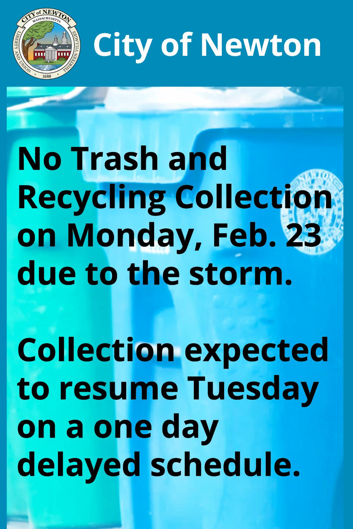 Recycling and trash delayed by one day