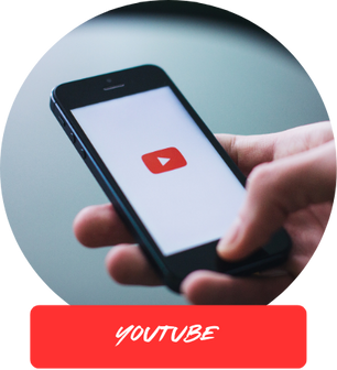Image: Cell phone displaying YouTube logo. Text: YouTube