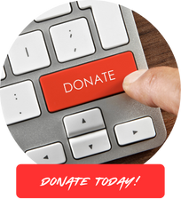Image: Finger pushing Donate button on a keyboard. Text: Donate today!