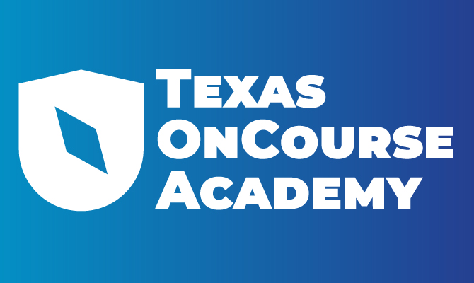 Texas OnCourse Academy Logo with blue and white text