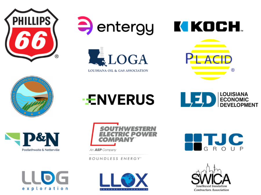 sponsor logos for Phillips 66, Entergy, Enverus, Koch, LOGA, AEP/SWEPCOn Electric Power / Southwestern Electric Power Company (AEP/SWEPCO), Louisiana Department of Natural Resources (LDNR), Louisiana Economic Development (LED), Postlethwaite & Netterville (P&N) and TJC Group > Contributor: LLOG, LLOX, Southwest Insulation Contractors Association