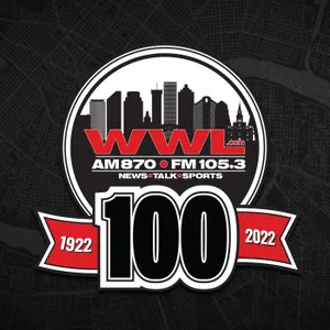 WWL radio logo showing skyline of New Orleans and 100th anniversary banner