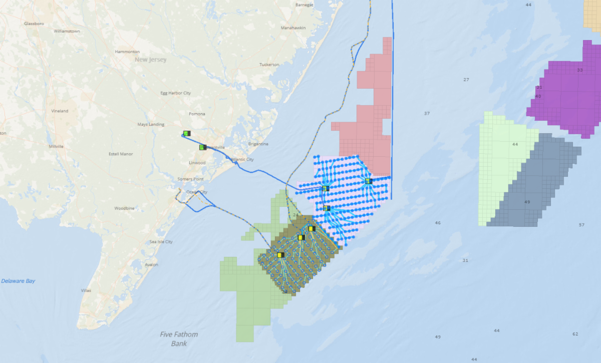 A map of proposed wind energy areas offshore southern New Jersey