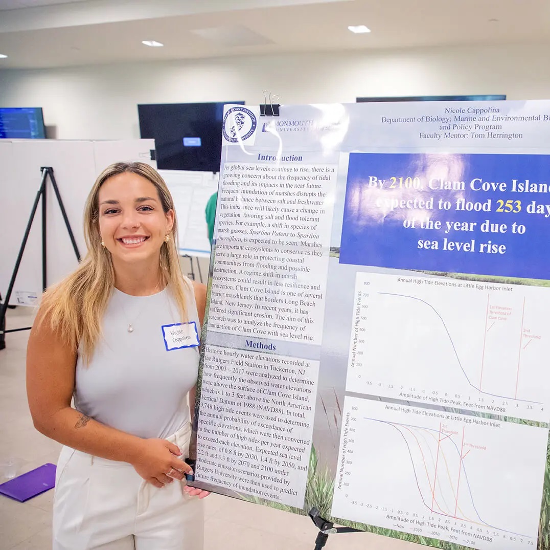 A student with a research poster
