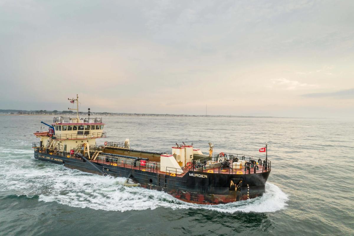 A dredge vessel at sea