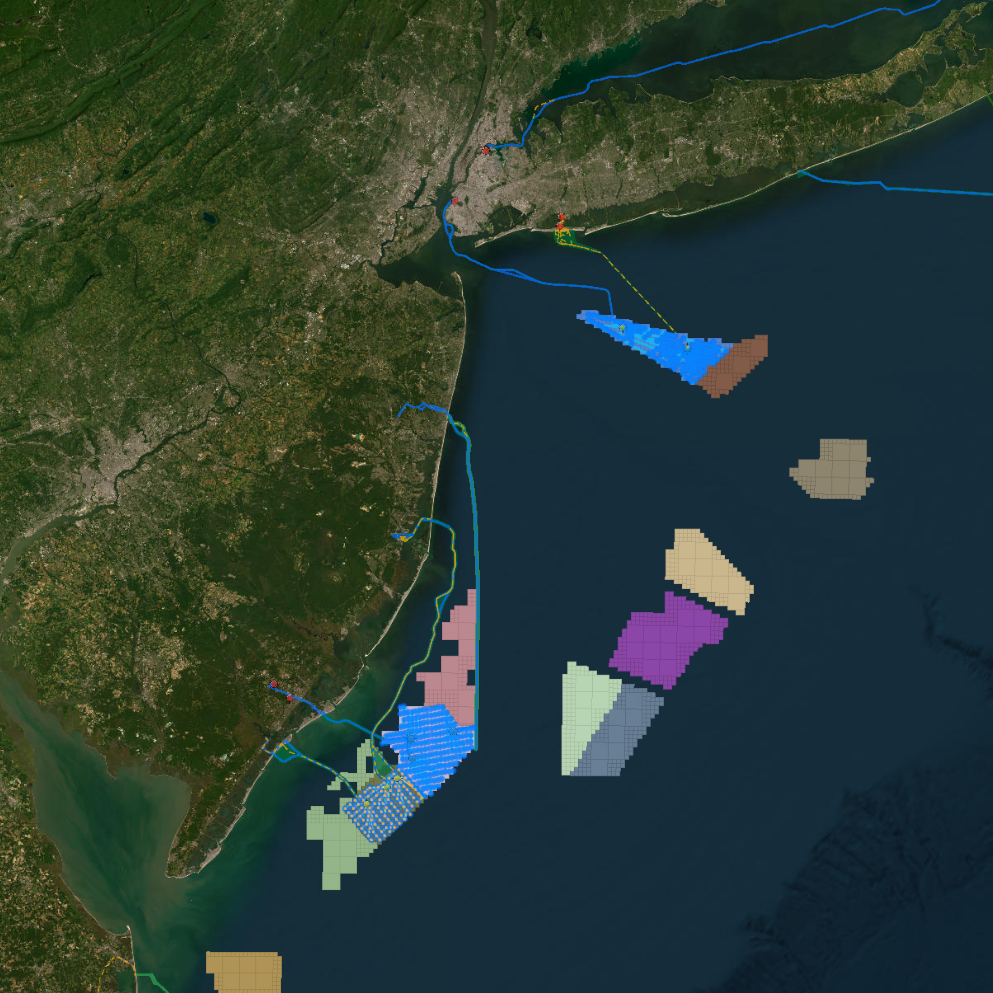 A map showing offshore wind lease areas off New Jersey