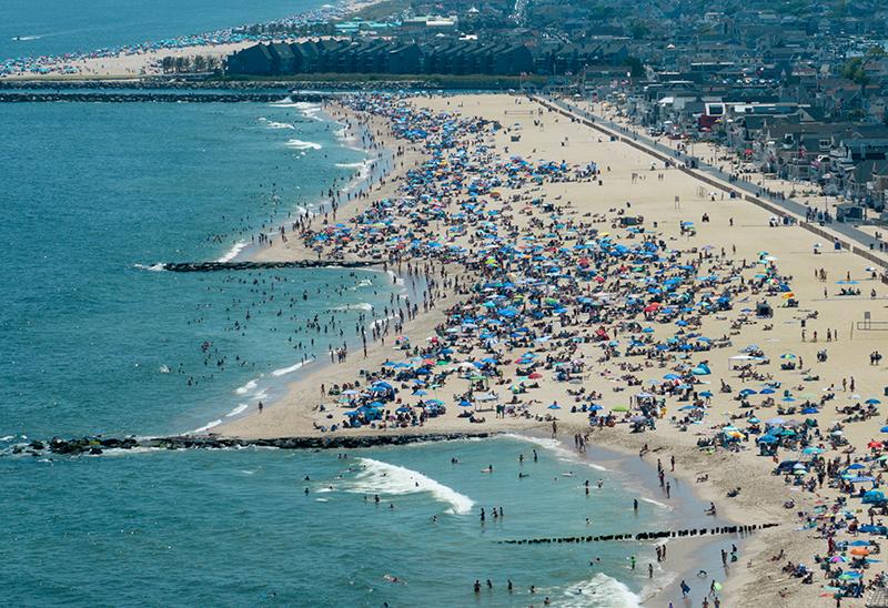 Aerial image of crowded beach