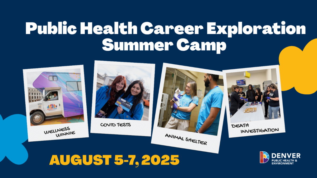 Small photos of people working in public health with text about Public Health Career Exploration Summer Camp