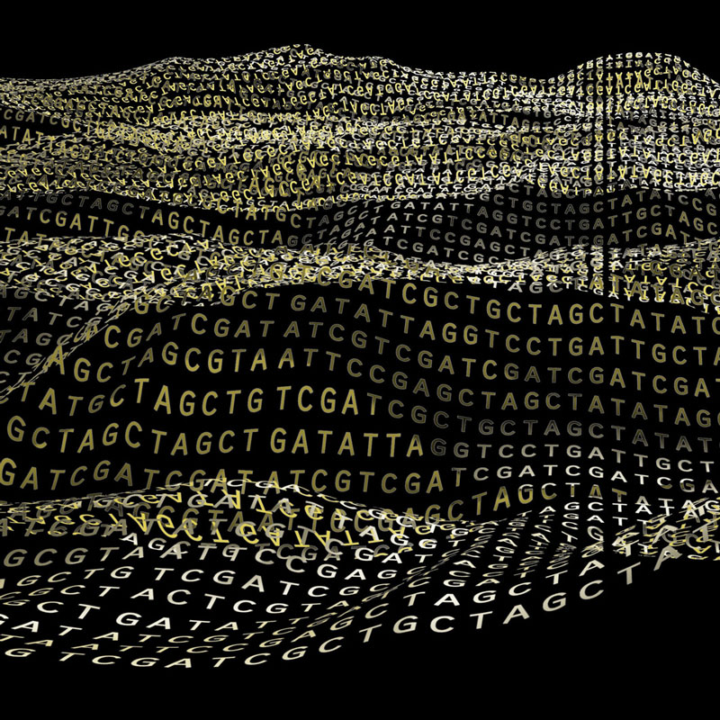 Abstract digital stream of DNA code. 3D rendering.