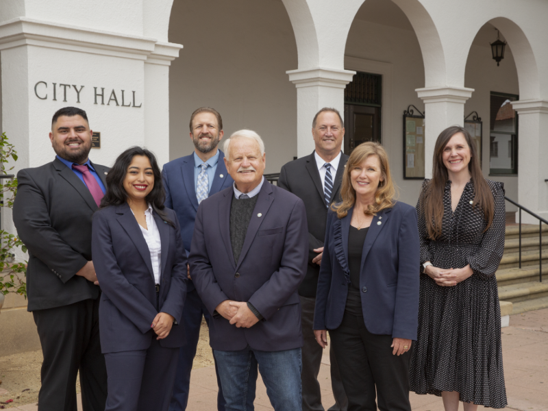 (L-R: Oscar Gutierrez, Wendy Santamaria, Eric Friedman, Mayor Randy Rowse, Mike Jordan, Kristen Sneddon, Meagan Harmon)
