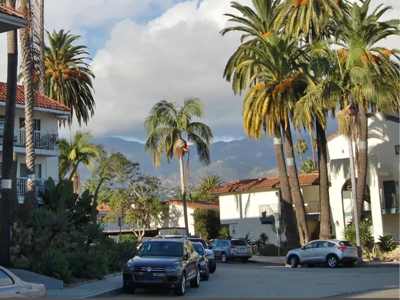 West Beach neighborhood showing apartments and views of the mountains