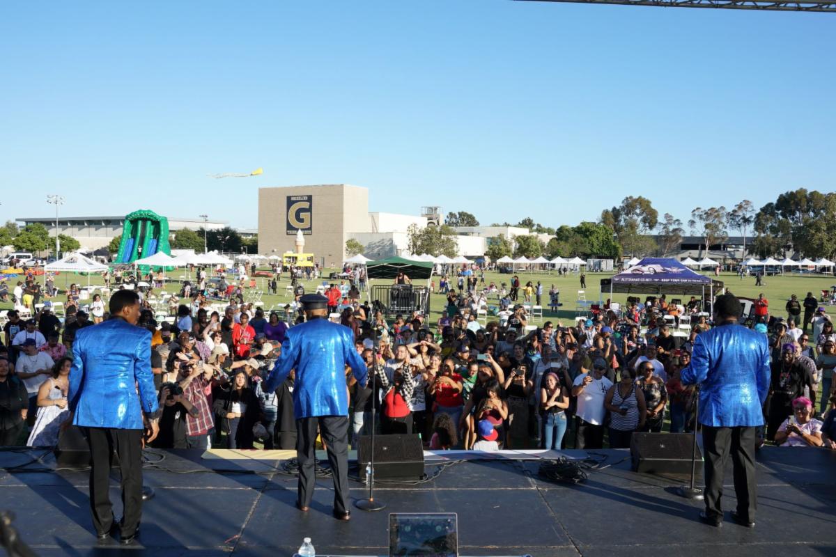 The Delfonics performing on-stage at Centennial Park