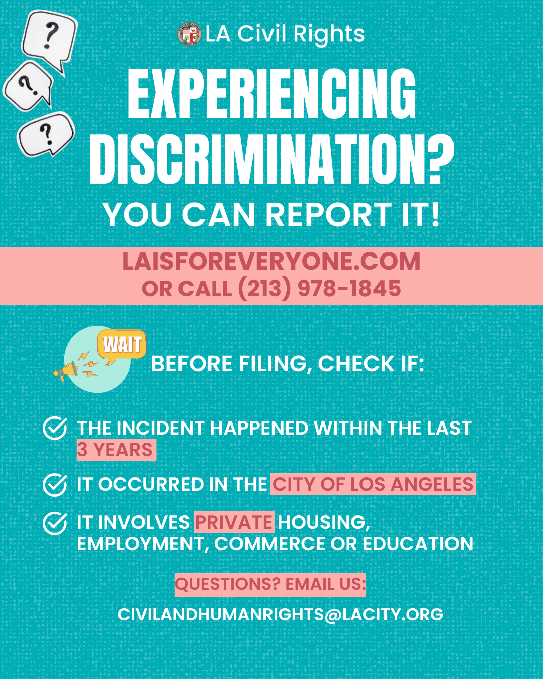 Flyer explaining the types of Discrimination the Civil Rights Enforcement Unit investigates