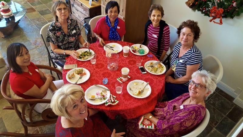 Members Coni Holland, Geri Johnson, Cathy Young, Gerri Migita, Ellen Dihel, Gloria MeGehee-Koel, and Bonnie Trustin.