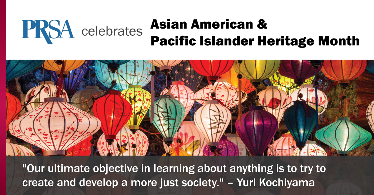 Graphic with Chineses lanterns. It reads PRSA celebrates Asian American and Pacific Islander Heritage Month