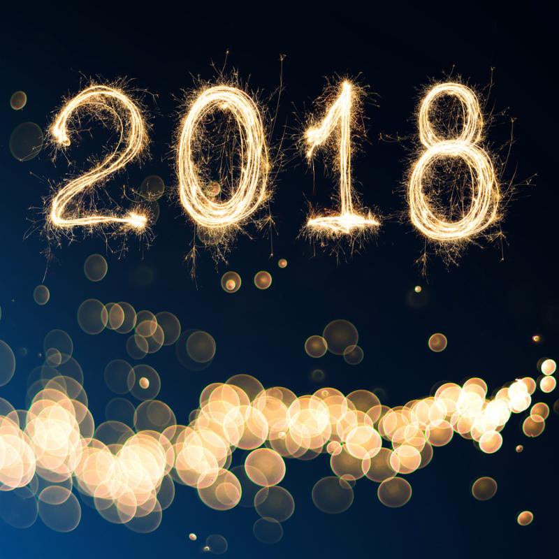 2018 written with Sparkle firework on black background 2018 Happy New Year background concept.