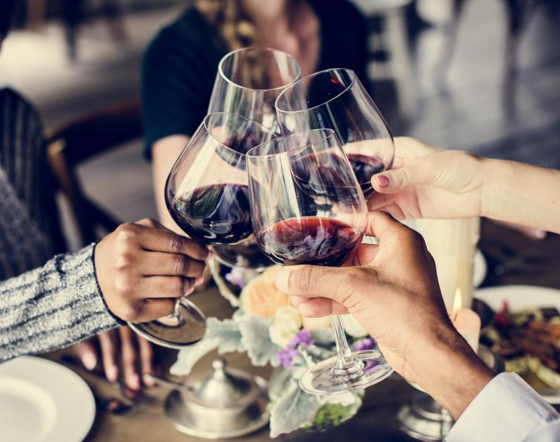 Friends Clinging Wine glasses Together Cheers Happiness