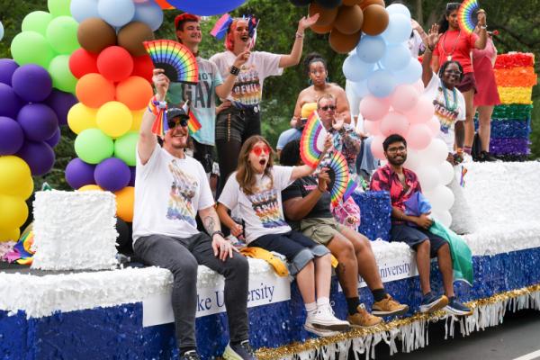 Pride float with Duke students