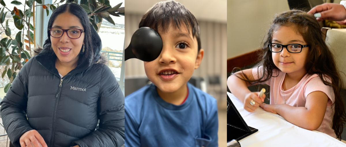 Smiling faces with glasses and receiving eye exam