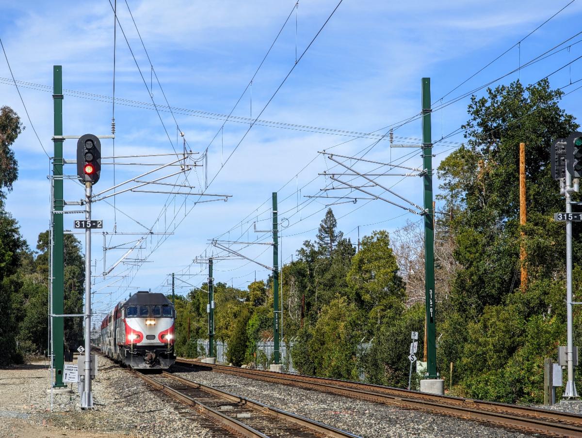 Caltrain corridor with the Overhead Catenary System in place