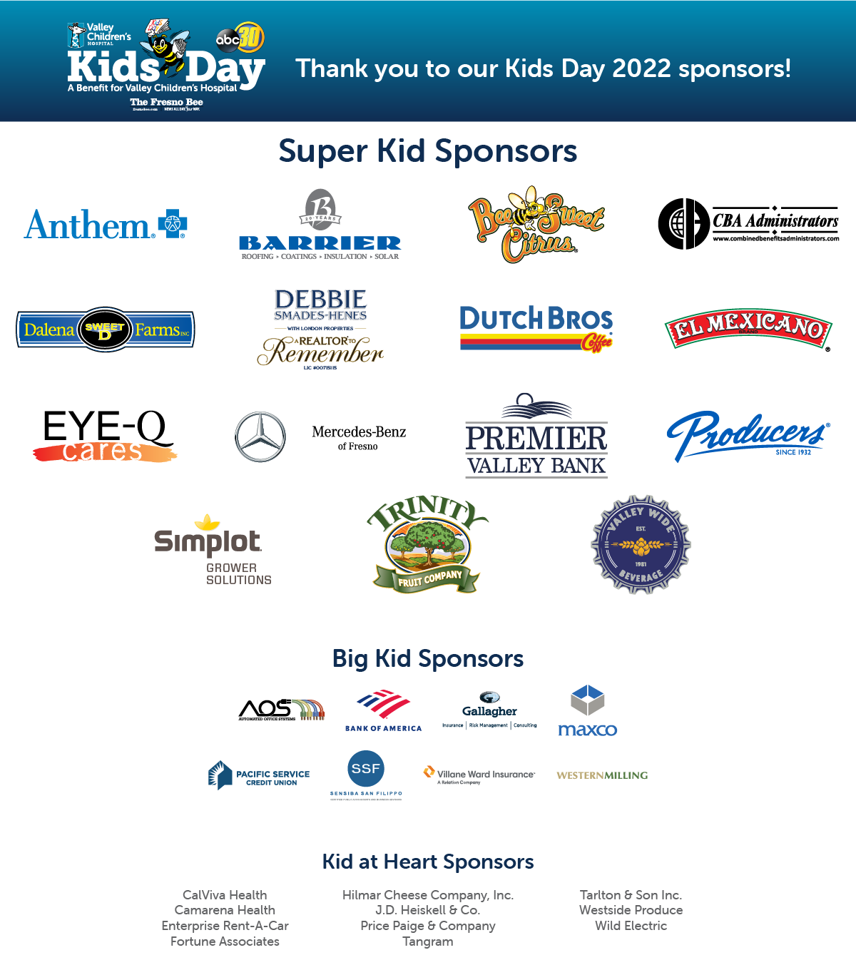 Thank you to our Kids Day 2022 sponsors