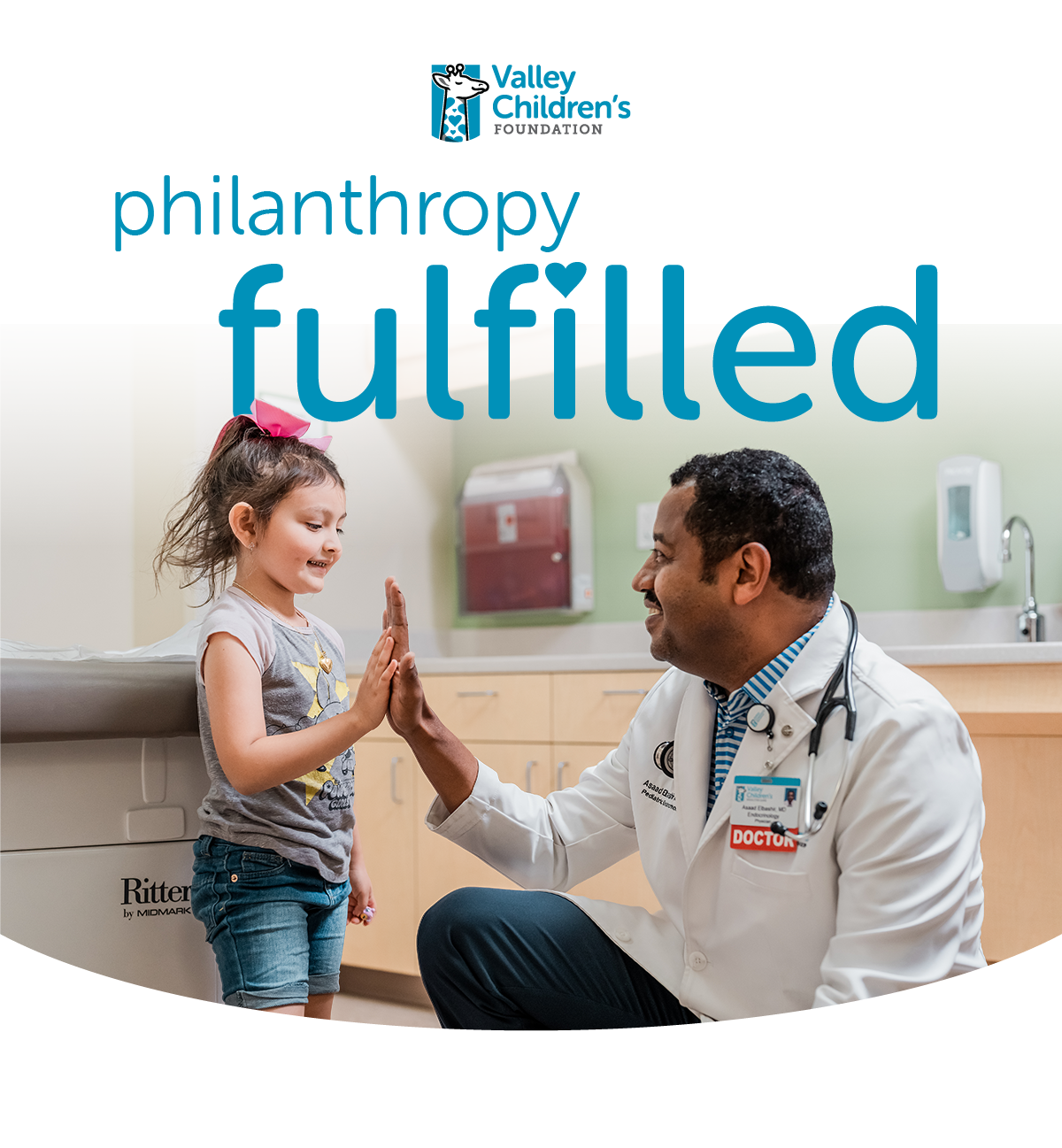 doctor giving young girl patient a high five