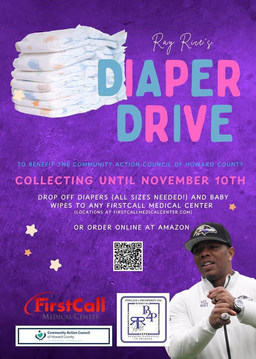 Ray Rice diaper drive and a QR code to scan and register