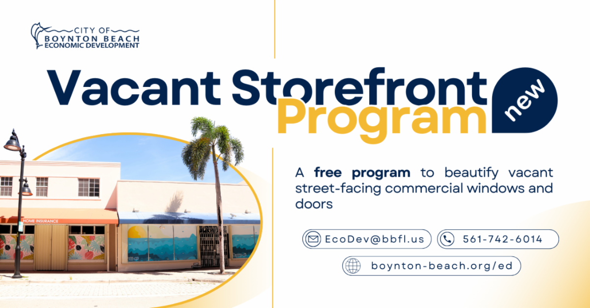 A graphic, and example photos of our vacant storefront program in action
