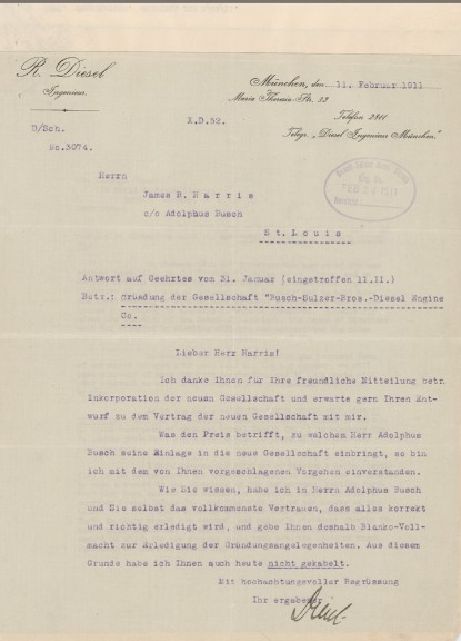 Rudolf Diesel typed letter signed