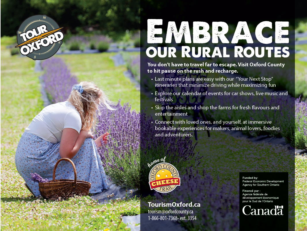 advertisement with image of woman picking lavender
