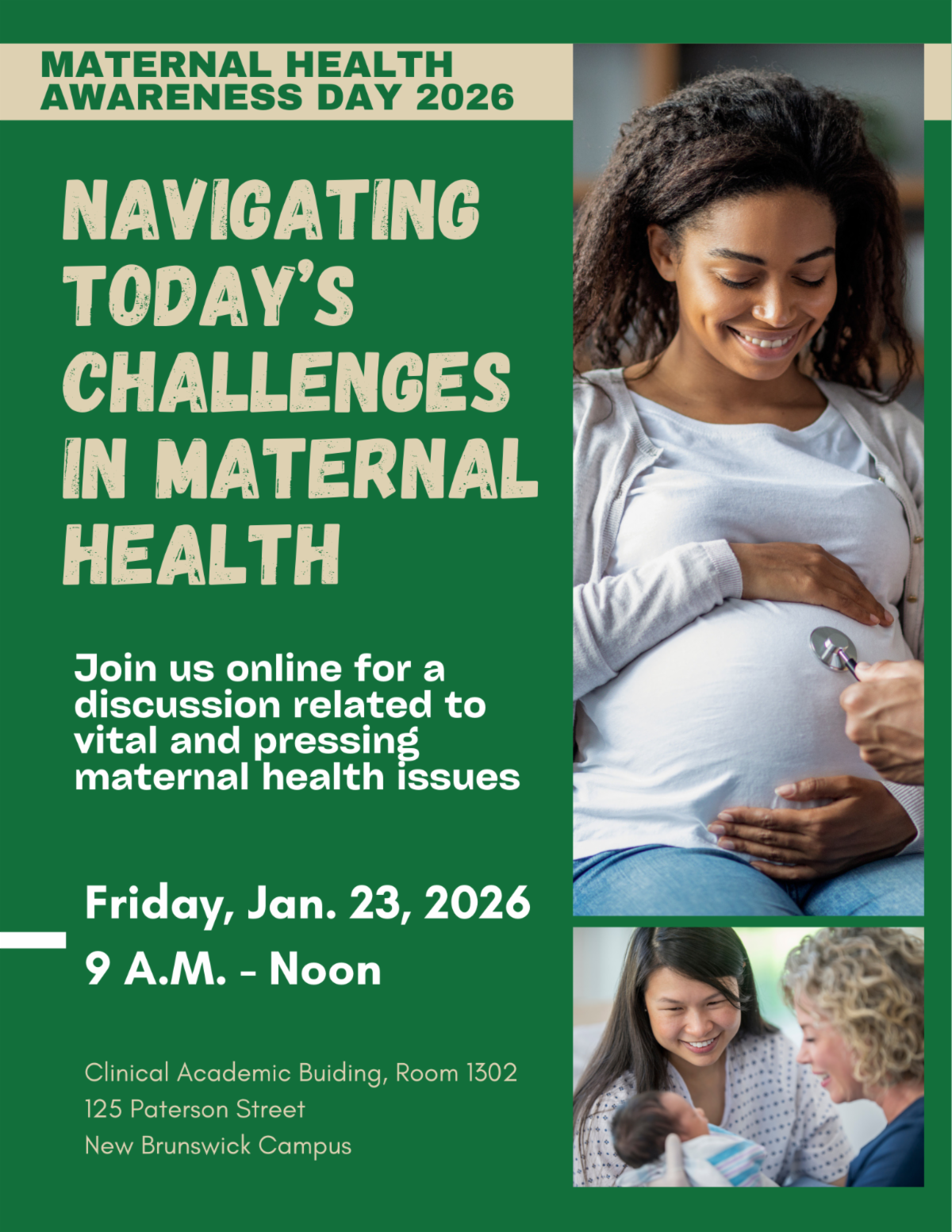 Cover promotional image for 2026 Maternal Health Awareness Day webinar on Jan 23 from 9 am to noon