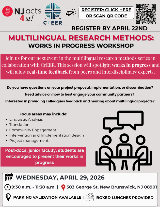 Screenshot of Multilingual Research Works in Progress Workshop flier for April 29 2026
