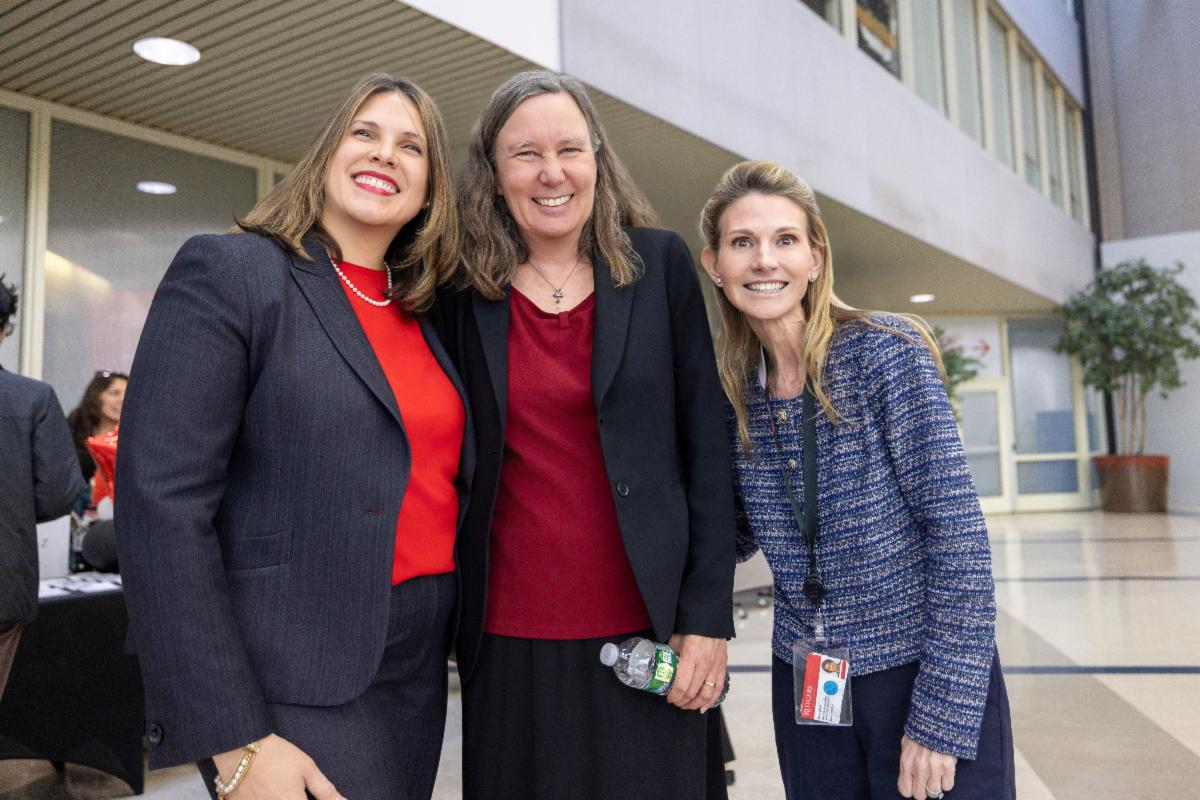 Dr Sonia Garcia Laumbach with Dr Liesel Copeland and Mary Beth Moye in Admissions on 2026 Accepted Students Day