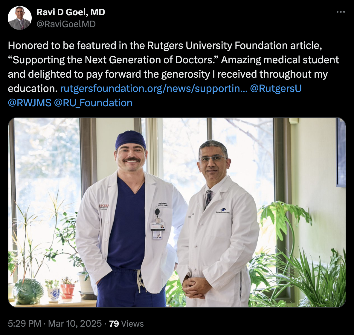X screenshot with Dr Goel and Justin Benton M3