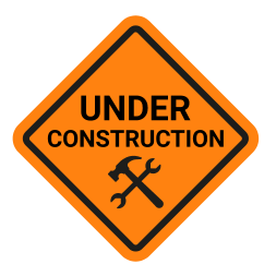 Graphic is a bright orange square with the points at the top and bottom. Text on it reads ‘under construction’ and an illustration of a hammer and wrench are on it.