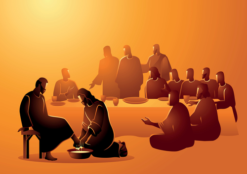Biblical vector illustration series_ Jesus washing apostles feet
