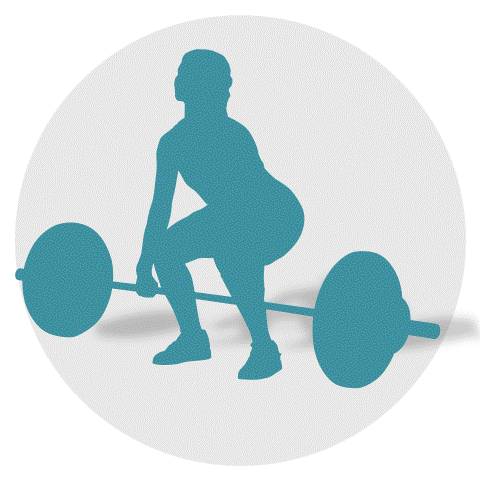 Animated silhouettes depicting a weightlifter, elderly man with walker, woman in wheelchair, and a pregnant person