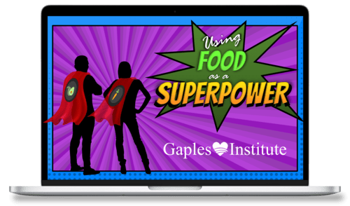 The opening screen of the course "Using Food as a Superpower", shown on a laptop.
