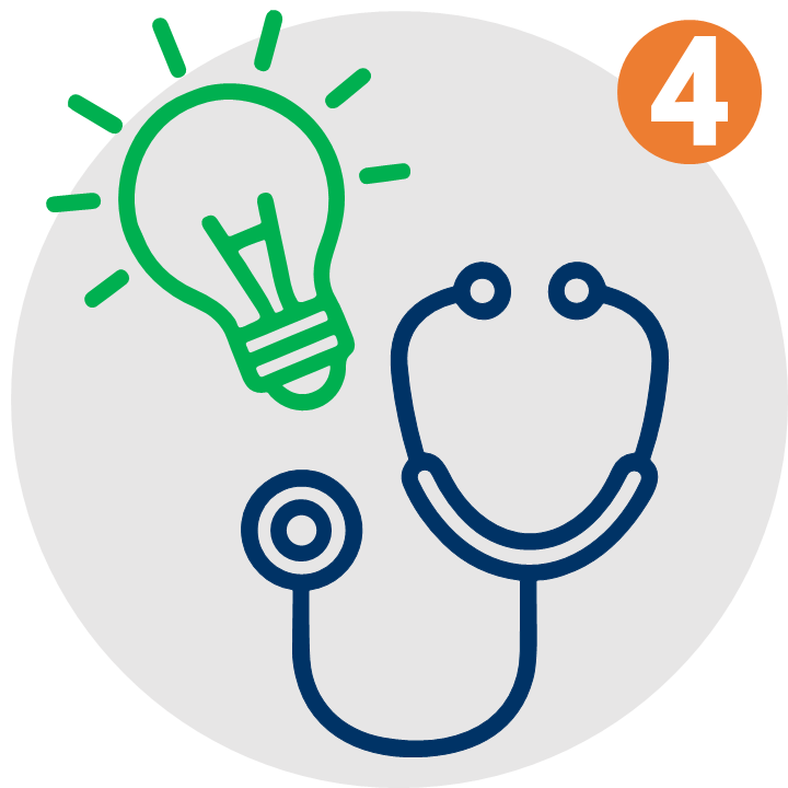 A bright light bulb alongside a stethoscope, symbolizing clinicians acting as positive agents of change
