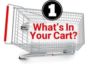 Grocery cart with the words "What's in your cart?" superimposed on top.