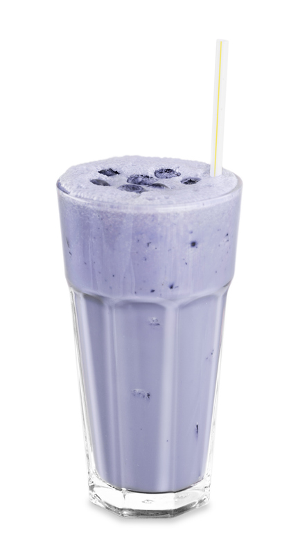 A frosty glass full of blueberry smoothie