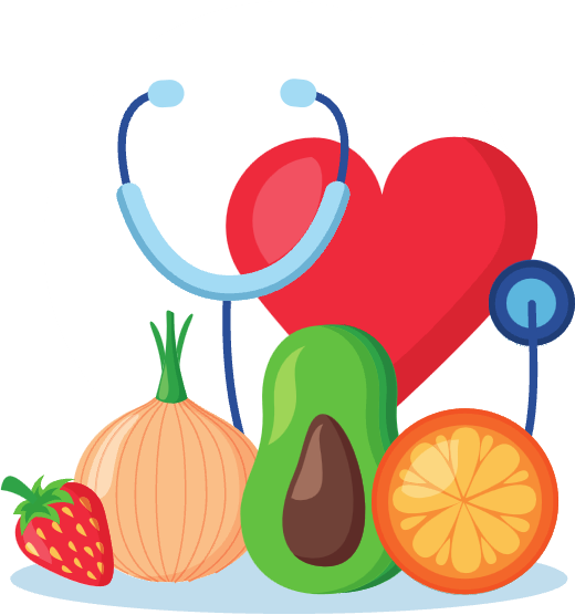 The Food Is Medicine Toolkit logo, represented by a stethoscope, a heart, and colorful fruits and vegetables