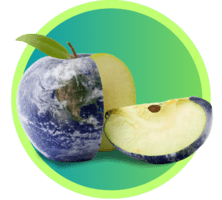 The planet Earth depicted as an apple with a slice cut out of it