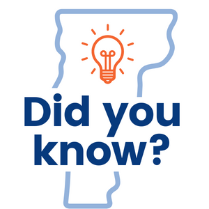 Blue outline of Vermont with orange lightbulb at the top and the words Did you know overlaid
