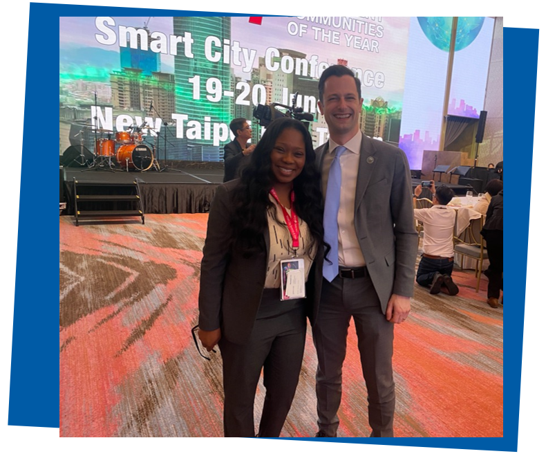 Mayor LaRhonda Patrick and Mayor Michael Caldwell at the Taipei Intelligent Communities Forum.
