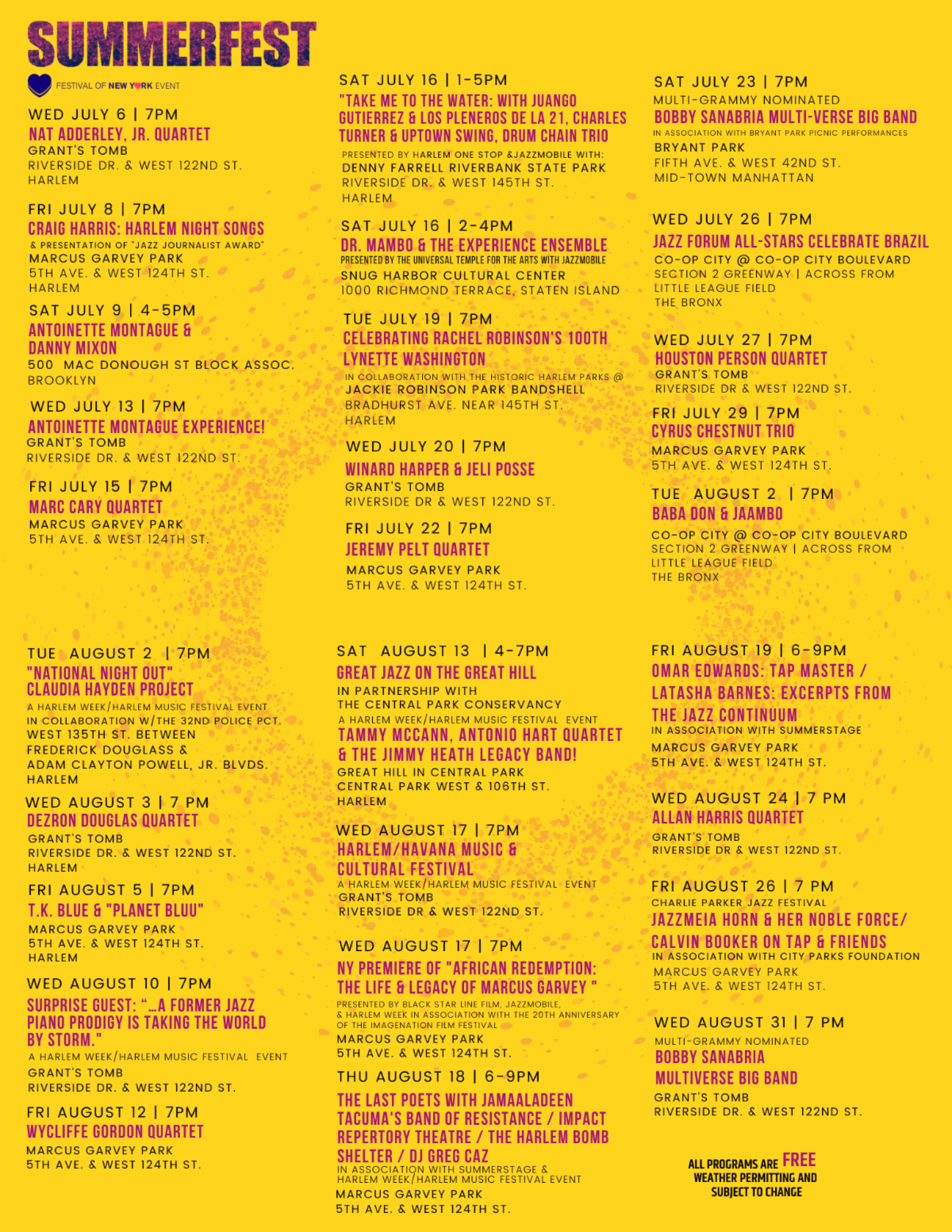 JAZZMOBILE SUMMERFEST SATURDAYS IN JULY HARLEM STATEN ISLAND