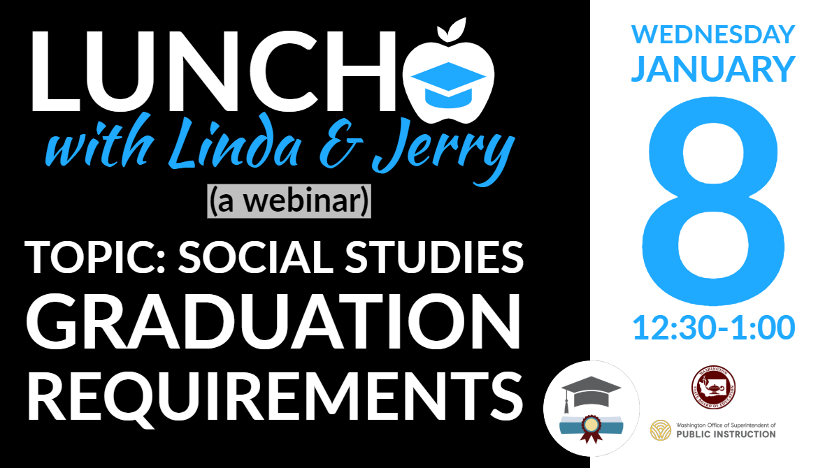Lunch with Linda and Jerry social studies webinar on January 8 from 12:30 - 1